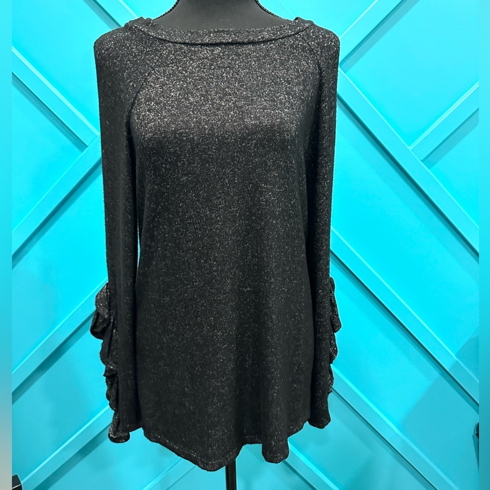 Adora Black Ruffle Long Sleeve Top That Is Super Soft - Small